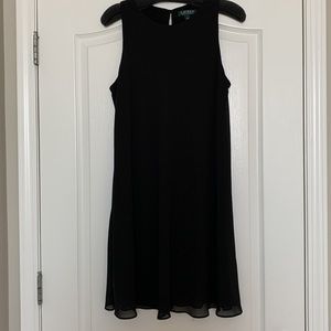 “Little Black Dress”  A-Line, chiffon covered liner. Flattering fit.